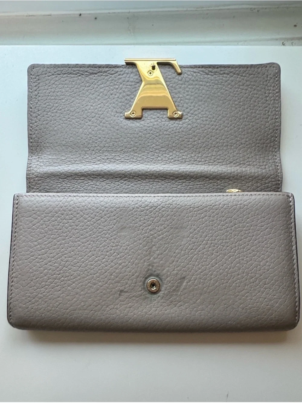 Louis Vuitton Taupe Cappucines Leather Wallet with Gold LV Emblem